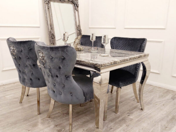 Louise Chrome 1.5m Marble Table with Chelsea Shimmer Chairs