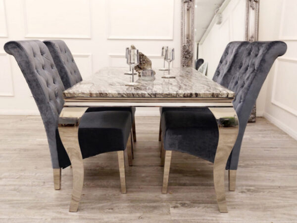 Louise Chrome 1.5m Marble Table with Emma Shimmer Chairs