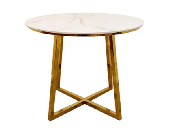 Juno Gold 90cm Round Dining Table with Polar White Sintered Stone Top