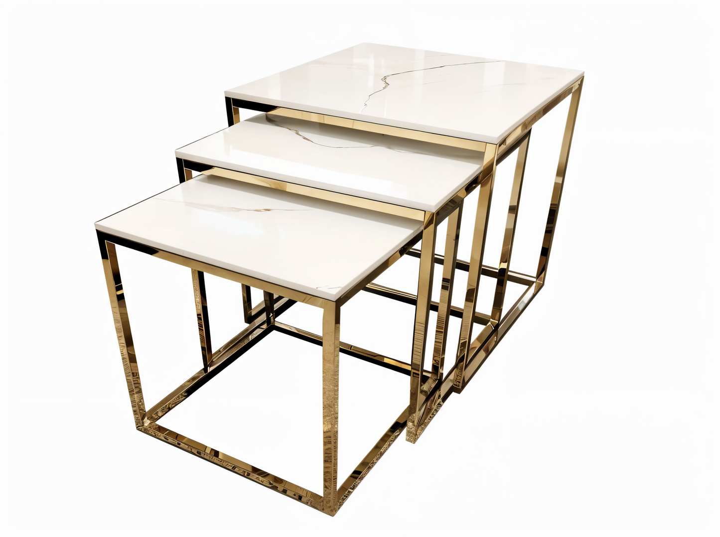 Cato Nest of 3 Square Coffee Tables with Polar White Sintered Stone Tops