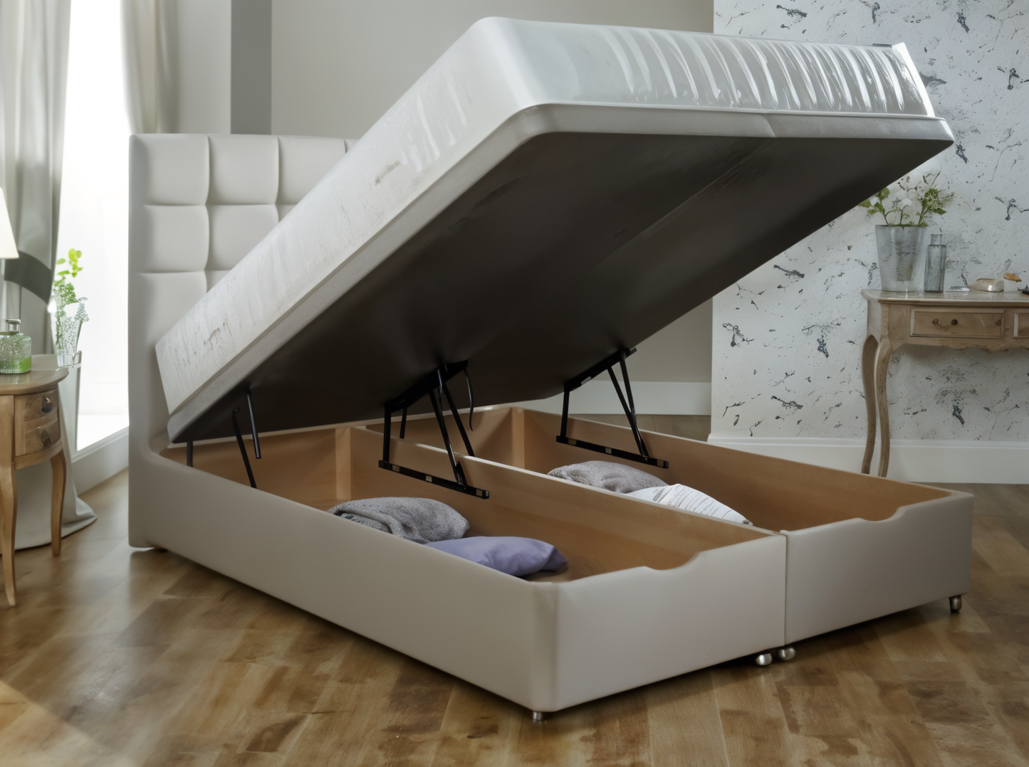 Seaside Divan Ottoman Gas Lift Bed and Mattress Set
