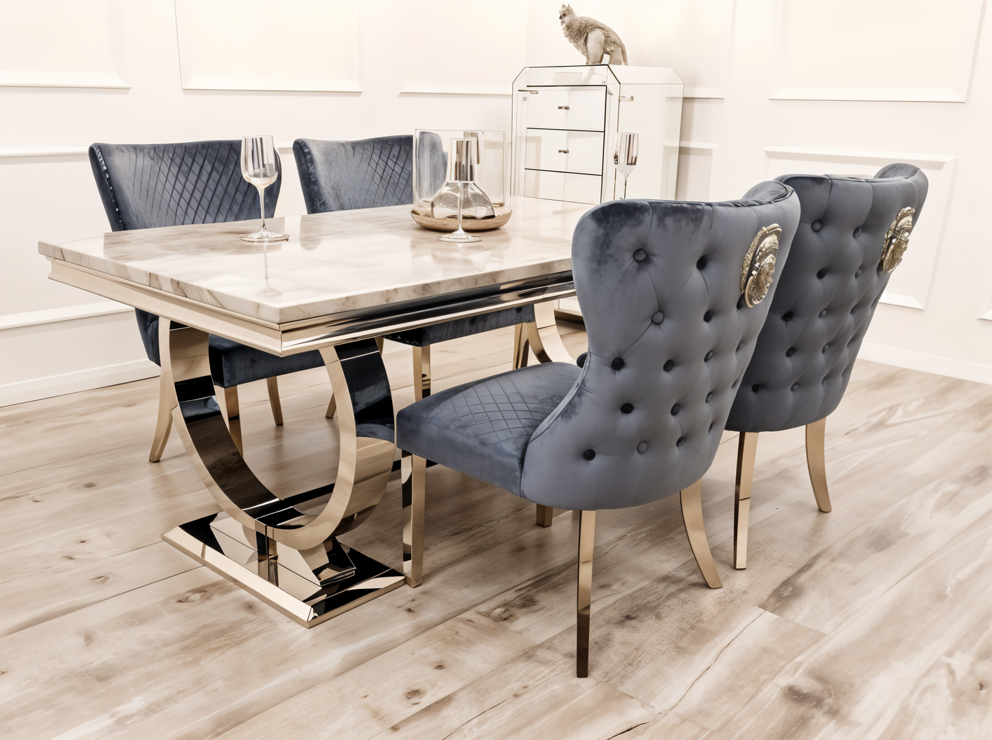 Arriana 1.8 Dining Table with Chelsea Shimmer Chairs