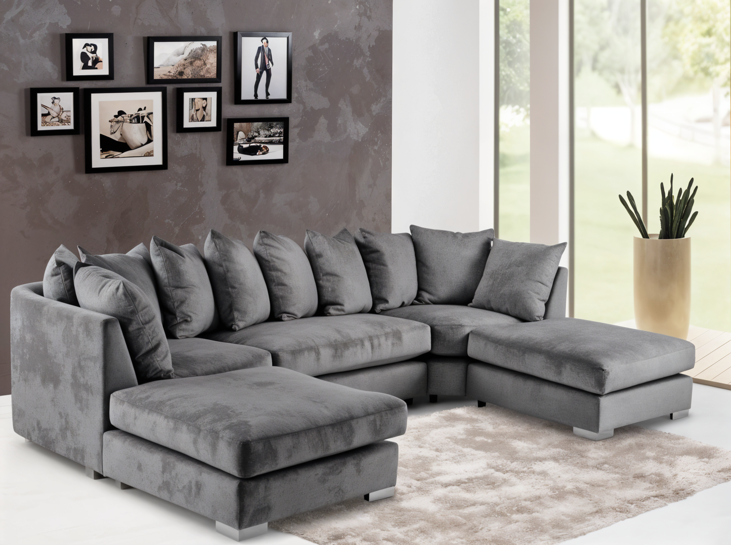 U Shape sofa with 2 Large Foot Stool