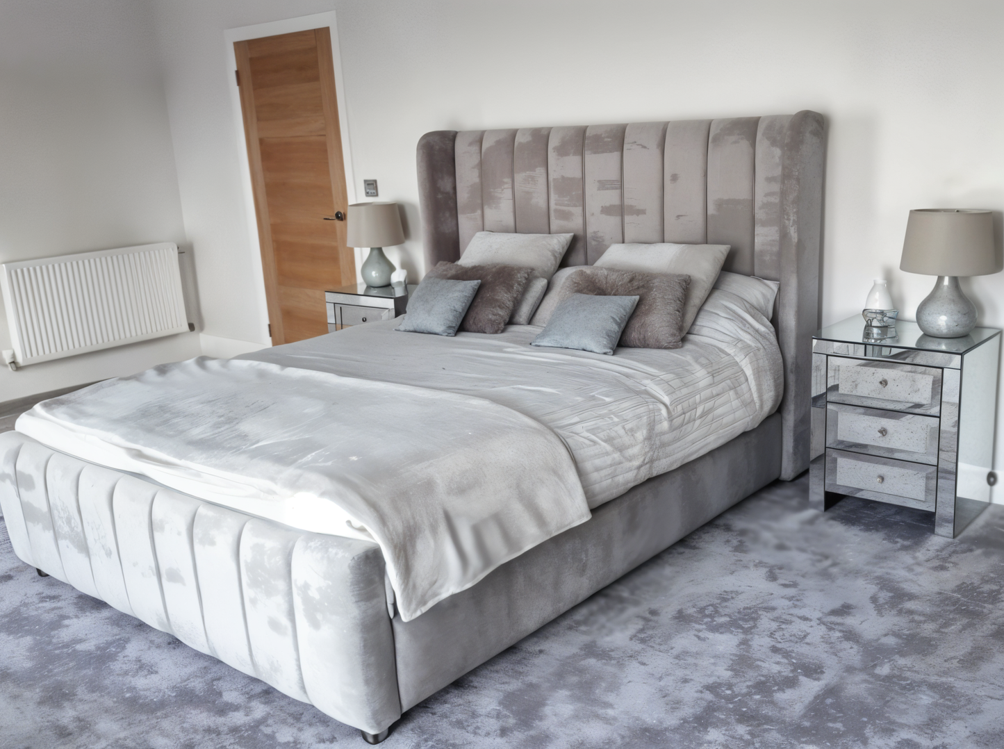 Liverpool Lounge Wing Back Upholstered Bed and Mattress Set
